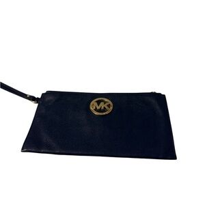 Michael Kors nevy blue Clutch with Gold Logo